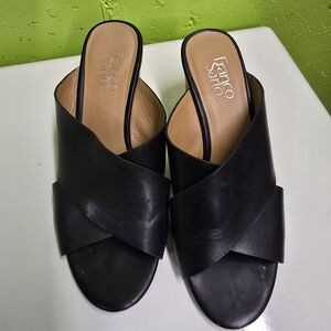Franco Sarto Black Leather Mules
